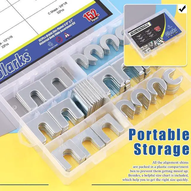 Alt view image 6 of 7 - 152Pcs 3/8" 1/2" Universal Body Shim Assortment Kit, Universal Auto Alignment Body Shim for Adjusting Body Parts or Camber Alignment