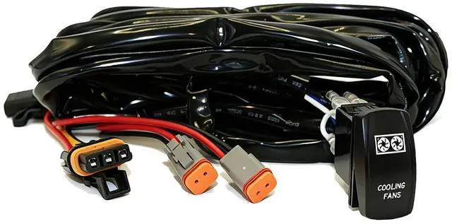 Main image of UTV Cooling Fans Wiring Harness with Plug & Play Pulse Busbar Connector DT Plug Fit Polaris Ranger RZR General, 16AWG 2 Lead Rocker On Off Switch