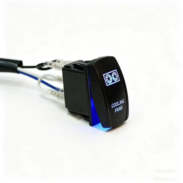 Alt view image 6 of 7 - UTV Cooling Fans Wiring Harness with Plug & Play Pulse Busbar Connector DT Plug Fit Polaris Ranger RZR General, 16AWG 2 Lead Rocker On Off Switch