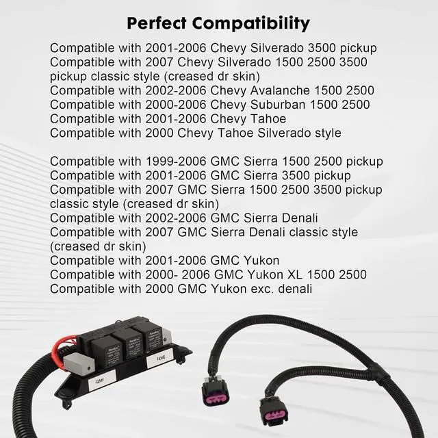Alt view image 3 of 7 - Speed Electric Dual Fan Control Wiring Harness 674-00923 Compatible with Chevy Silverado Suburban Tahoe Avalanche & GMC Yukon Sierra, Gasoline Engines Only