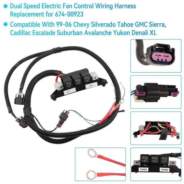 Alt view image 4 of 6 - 674-00923 Dual Speed Electric Fan Control Wiring Harness Kit Compatible with Chevy Silverado Avalanche Suburban Tahoe Avalanche & GMC Yukon Sierra Black