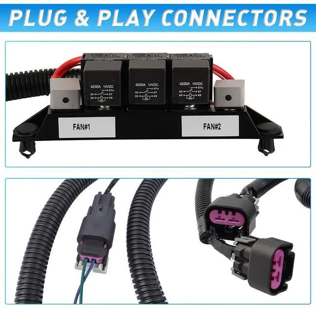 Alt view image 5 of 6 - 674-00923 Dual Speed Electric Fan Control Wiring Harness Kit Compatible with Chevy Silverado Avalanche Suburban Tahoe Avalanche & GMC Yukon Sierra Black