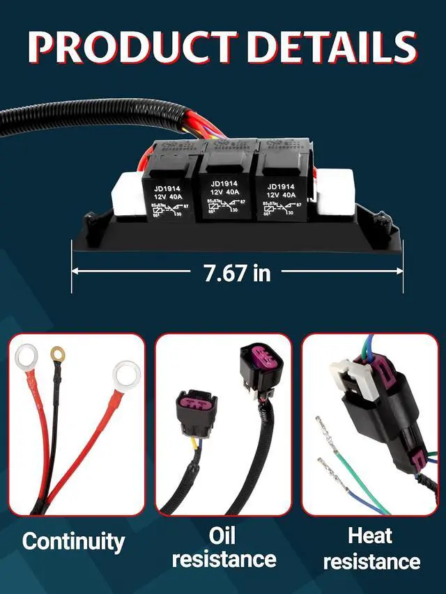Alt view image 2 of 7 - 674-00923 Dual Speed Electric Fan Control Wiring Harness Kit Compatible with Silverado Avalanche Suburban Tahoe Sierra Yukon Stand Alone Electric Fan Harness