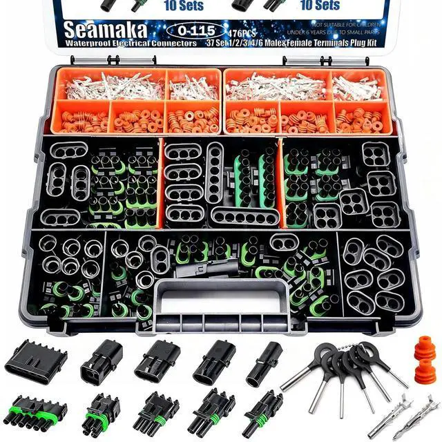 Main image of 476Pcs 37 Kits Waterproof Automotive Electrical Connectors 1/2/3/4/6 Male&Female Automotive Replacement Electrical Accessories 22-14AWG