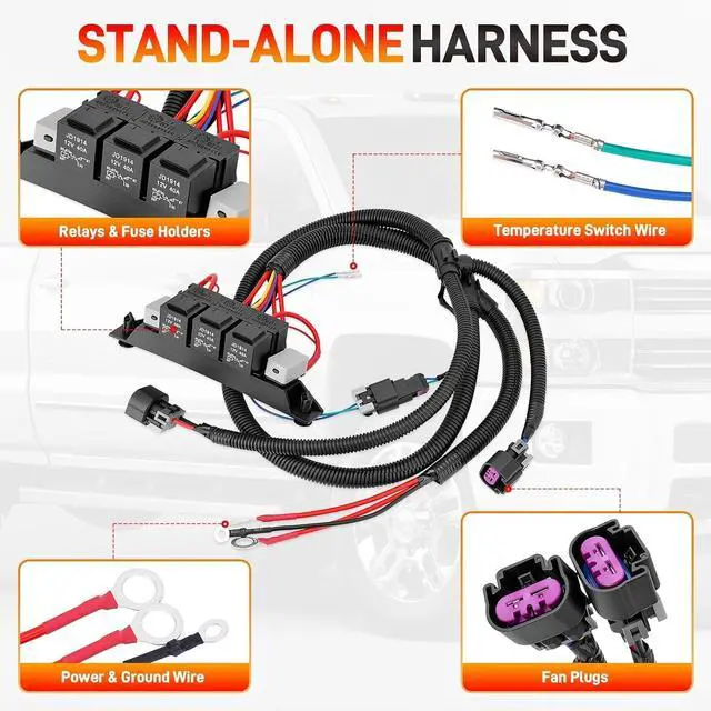 Alt view image 3 of 7 - 674-00923 Dual Speed Electric Fan Control Wiring Harness Kit with Relay