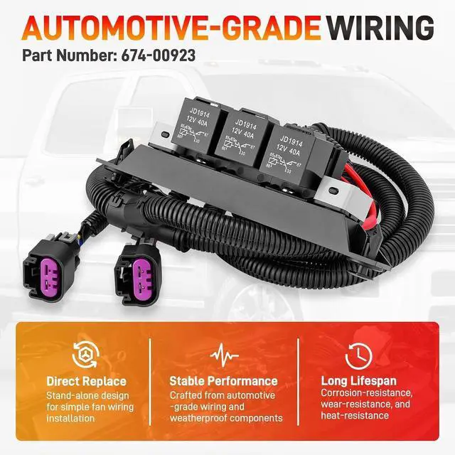 Alt view image 4 of 7 - 674-00923 Dual Speed Electric Fan Control Wiring Harness Kit with Relay