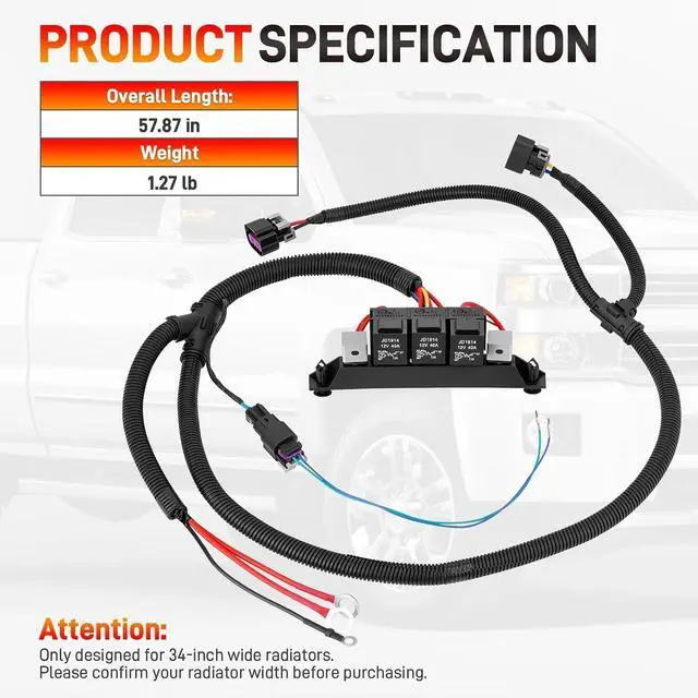 Alt view image 6 of 7 - 674-00923 Dual Speed Electric Fan Control Wiring Harness Kit with Relay
