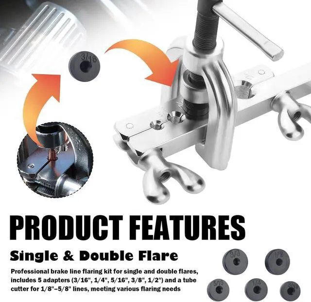 Alt view image 5 of 7 - 25Ft 1/4" and 3/16" Brake Line Kit,Single & Double Brake Line Flaring Tool Kit with 32 Inverted Fittings and Brakes Flare Tool Kits,Copper Plated Brakes Lines Repair Kits