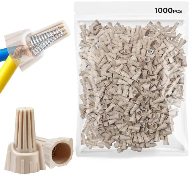 Main image of 1000 pcs Tan Wire Nuts Connectors P12 22-10AWG Twist Wire Caps Electrical Wire Connectors, Winged Springs Screw Terminals Wire Nuts Assortment Kit for Wire Connection