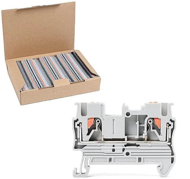 Main image of 100Pcs PT2.5 Push-in Terminal Blocks, 2.5mm²Cable, DIN Rail Mounted Terminal Block, 800 V 32 A, Wire Spring Connection Push in Conductors Wire Connector, CE