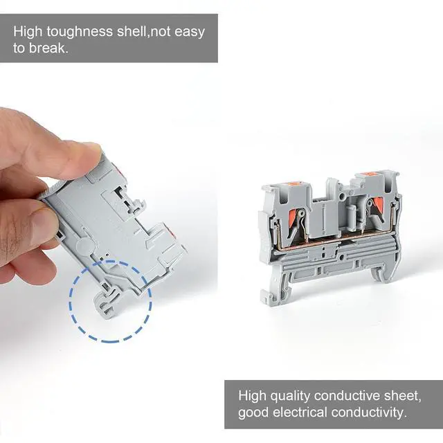 Alt view image 2 of 5 - 100Pcs PT2.5 Push-in Terminal Blocks, 2.5mm²Cable, DIN Rail Mounted Terminal Block, 800 V 32 A, Wire Spring Connection Push in Conductors Wire Connector, CE