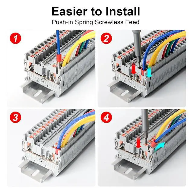 Alt view image 4 of 5 - 100Pcs PT2.5 Push-in Terminal Blocks, 2.5mm²Cable, DIN Rail Mounted Terminal Block, 800 V 32 A, Wire Spring Connection Push in Conductors Wire Connector, CE