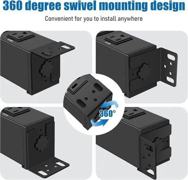 Alt view image 6 of 7 - 8 Outlet PDU Power Strip,1U Rack Surge Protection, 6FT,Black,1