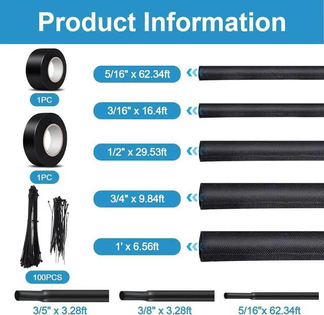 Alt view image 2 of 7 - Automotive Split Wire Loom Kit, Heat Resistant & Chew Resistant Split Conduit for Engine Bay, Cable Management Sleeve with Heat Shrink, Silicone Tape & Zip Ties