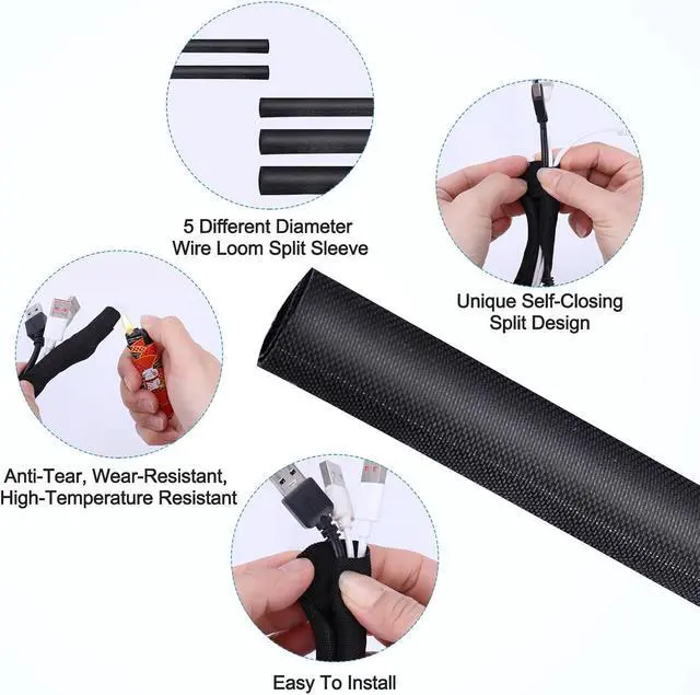Alt view image 3 of 7 - Automotive Split Wire Loom Kit, Heat Resistant & Chew Resistant Split Conduit for Engine Bay, Cable Management Sleeve with Heat Shrink, Silicone Tape & Zip Ties