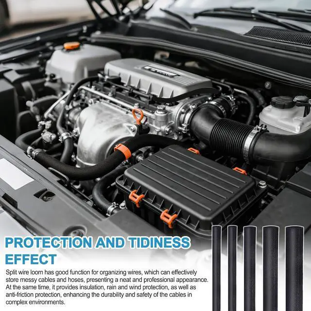 Alt view image 5 of 7 - Automotive Split Wire Loom Kit, Heat Resistant & Chew Resistant Split Conduit for Engine Bay, Cable Management Sleeve with Heat Shrink, Silicone Tape & Zip Ties