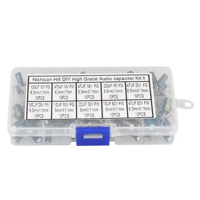 Alt view image 2 of 7 - 100PCS DIY High Grade Audio Capacitor,Electrolytic Capacitors Kits,10 Values 10V-63V 10uf-470uf Electrolytic Capacitors Radial Capacitor