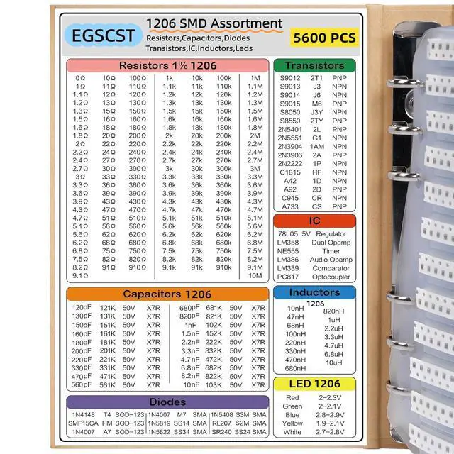 Alt view image 3 of 7 - 5600PCS 1206 SMD Resistor Kit from 0 to 10M 1%, SMT Electronics Component Assortment Book with Resistors, Capacitors, Diodes, Transistors, IC, Inductors, LEDs Sample Books for DIY and Repair
