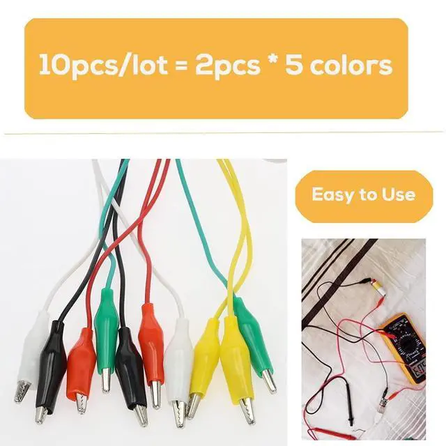 Alt view image 3 of 6 - 120PCS Premium Alligator Clips Electrical, 5 Colors Test Probes & Leads, Crocodile Jumper Wires with Dual Ended Insulators Cable for Electric Circuit Connection, Multimeter, Electronic Experiments