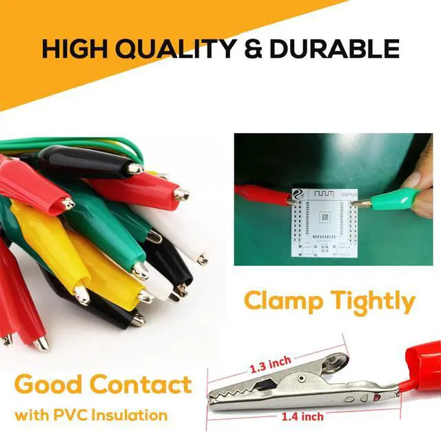 Alt view image 5 of 6 - 120PCS Premium Alligator Clips Electrical, 5 Colors Test Probes & Leads, Crocodile Jumper Wires with Dual Ended Insulators Cable for Electric Circuit Connection, Multimeter, Electronic Experiments