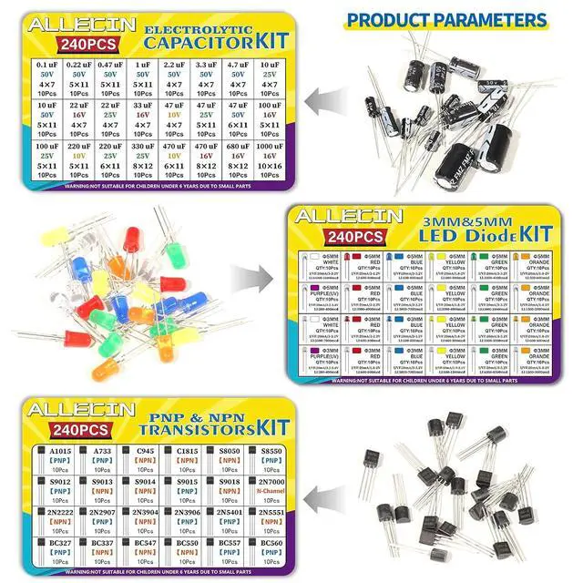 Alt view image 4 of 6 - 1910Pcs Electronic Component Kit Resistor Electrolytic Capacitor Schottky Diodes LED Diode Transistor Electronics Components Assortment for DIY Project