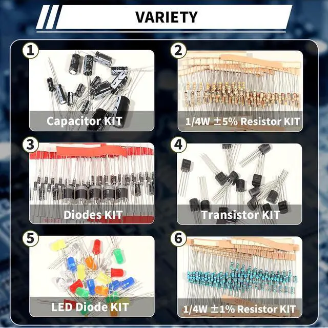 Alt view image 5 of 6 - 1910Pcs Electronic Component Kit Resistor Electrolytic Capacitor Schottky Diodes LED Diode Transistor Electronics Components Assortment for DIY Project