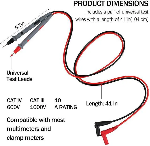 Alt view image 4 of 7 - TL175E Twist Guard Double Insulated Silicone Test Lead Set for Fluke Test Leads with Removable 4mm Lantern Tips, 2mm Diameter Probe Tips