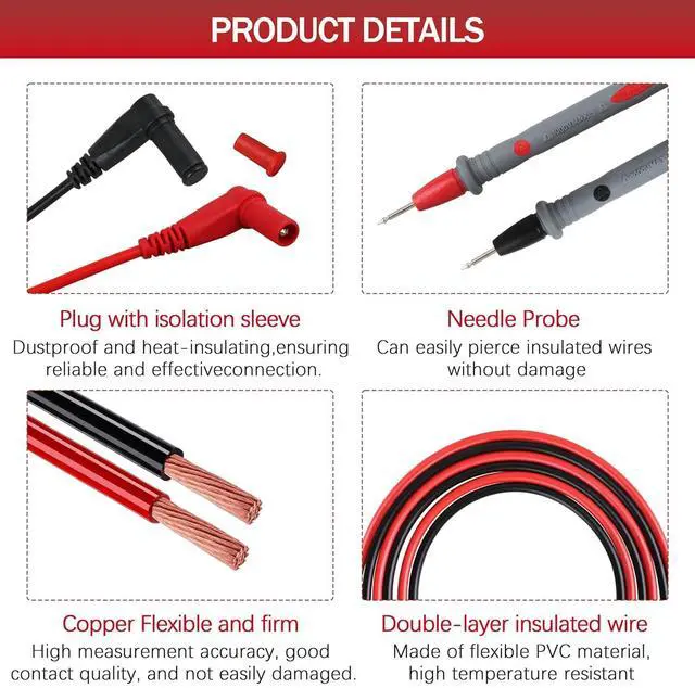 Alt view image 5 of 7 - TL175E Twist Guard Double Insulated Silicone Test Lead Set for Fluke Test Leads with Removable 4mm Lantern Tips, 2mm Diameter Probe Tips