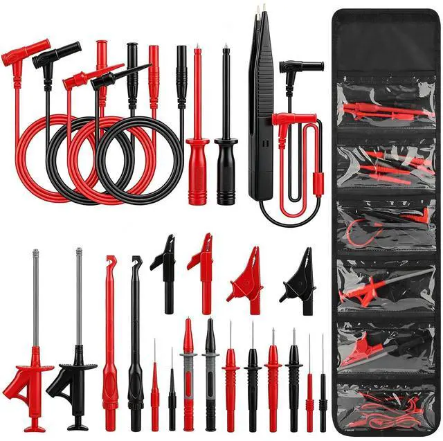 Main image of 25PCS Silicone Multimeter Test Leads Kit: Replaceable Wire Piercing Probes, Test Hook Clips, Alligator Clips, Testing Tweezer for Digital Electrical Multimeter Testing