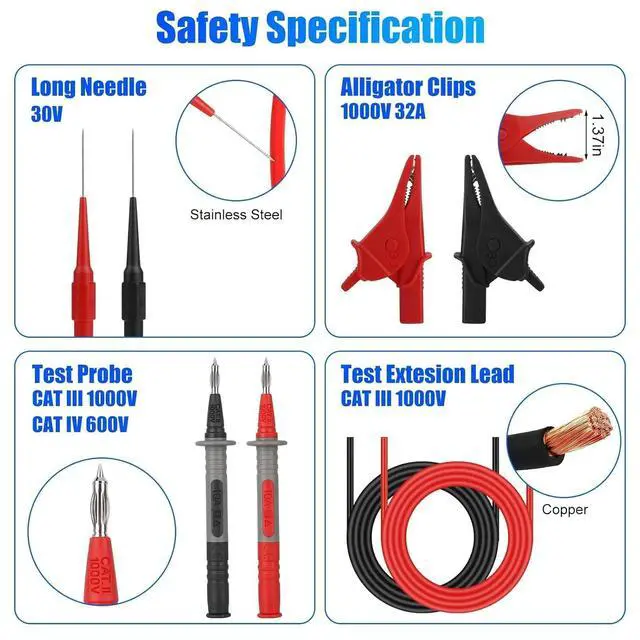Alt view image 2 of 7 - 25PCS Silicone Multimeter Test Leads Kit: Replaceable Wire Piercing Probes, Test Hook Clips, Alligator Clips, Testing Tweezer for Digital Electrical Multimeter Testing