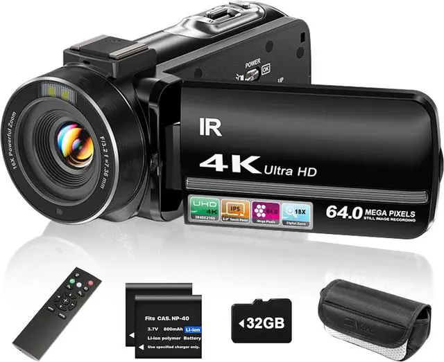 Main image of 4K Video Camera Camcorder UHD 64MP Vlogging Camera for YouTube 18x Digital Zoom 3" 270° Rotation IPS Touchscreen Video Camcorder with Night Vision, Remote Control, 32GB Card, 2 Batteries