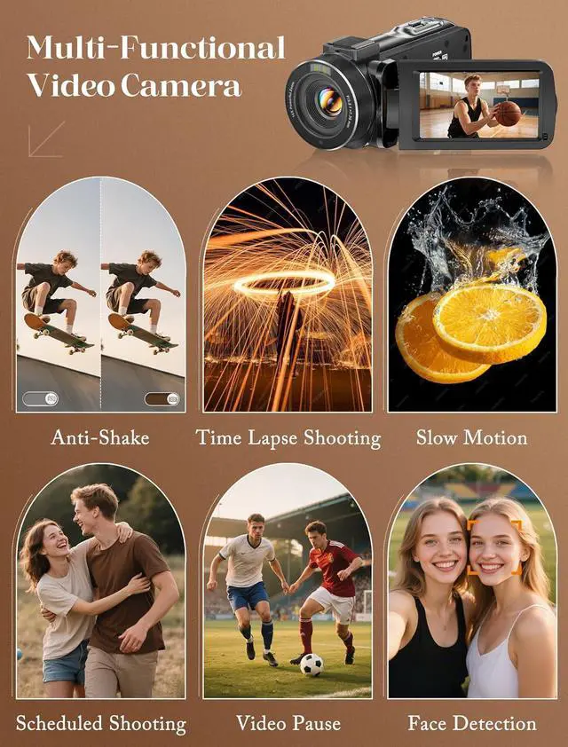 Alt view image 6 of 7 - 4K Video Camera Camcorder UHD 64MP Vlogging Camera for YouTube 18x Digital Zoom 3" 270° Rotation IPS Touchscreen Video Camcorder with Night Vision, Remote Control, 32GB Card, 2 Batteries