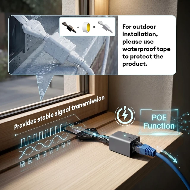 Alt view image 5 of 7 - CAT6A Ethernet Window Pass-Through Cable, No-Drill RJ45 Coupler