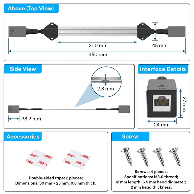 Alt view image 7 of 7 - CAT6A Ethernet Window Pass-Through Cable, No-Drill RJ45 Coupler