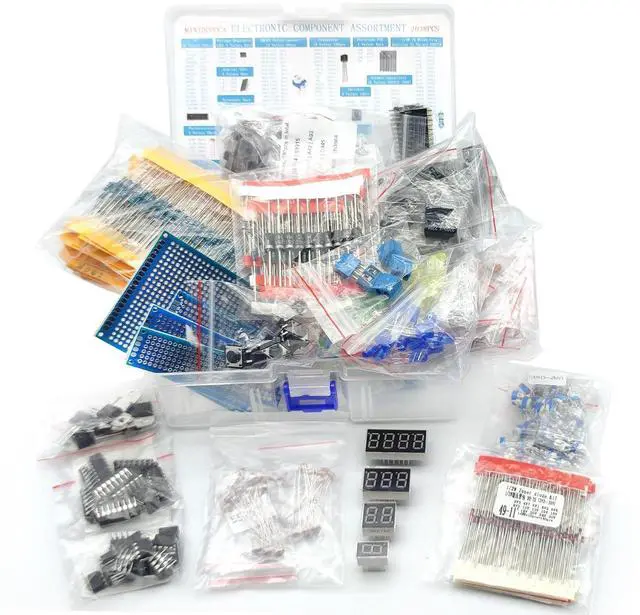 Main image of Electronic Component Kit & Total 2038 Pcs, LED Diodes, Metal Film Resistors, Electrolytic Capacitor Package,Diodes, Ceramic Capacitors,IC,PCB,Digital Tube, Common Transistor Assortment Box