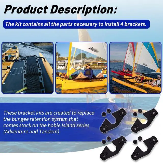 Alt view image 4 of 7 - AMA Bracket Kit(8 Pcs Thumb Screw caps; 4 Pcs Brackets;8 Pcs Threaded Inserts;8 Pcs Bolts) Compatible with Hobie Island(Replaces Bungee System)