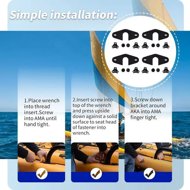 Alt view image 5 of 7 - AMA Bracket Kit(8 Pcs Thumb Screw caps; 4 Pcs Brackets;8 Pcs Threaded Inserts;8 Pcs Bolts) Compatible with Hobie Island(Replaces Bungee System)