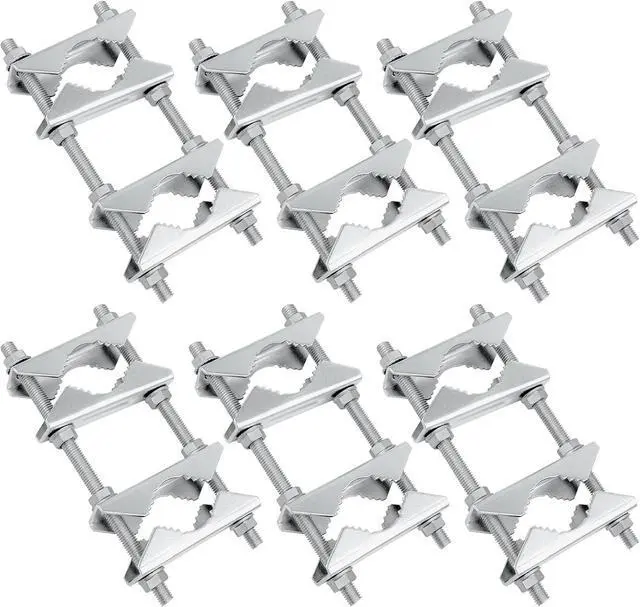 Main image of Double Antenna Mast Clamp - Heavy Duty Galvanized Iron Mount for Secure Pole-to-Pole Connection, Rust-Resistant, Ideal for Antennas and Satellite Dishes 6PCS