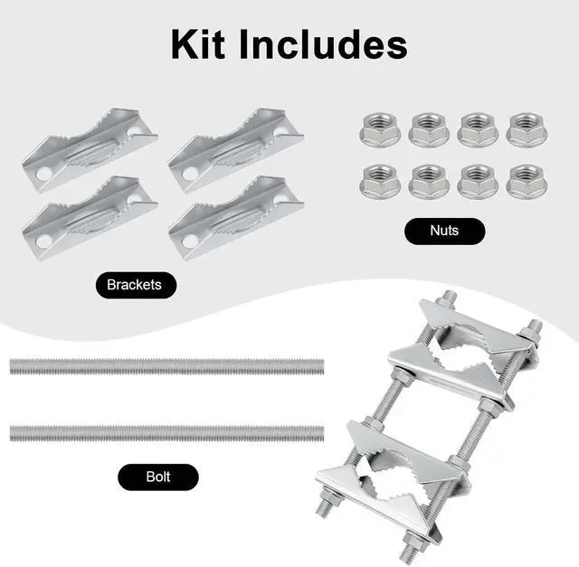 Alt view image 3 of 5 - Double Antenna Mast Clamp - Heavy Duty Galvanized Iron Mount for Secure Pole-to-Pole Connection, Rust-Resistant, Ideal for Antennas and Satellite Dishes 6PCS