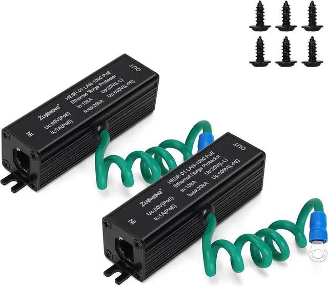 Main image of 2 Pack Ethernet Surge Protector Metal Shielded RJ45 Lightning Suppressor for PoE PoE+ and Gigabit Ethernet, LAN Network CAT5 CAT6 Thunder Arrestor with Gas Discharge Tube Does Not Reduce Speed
