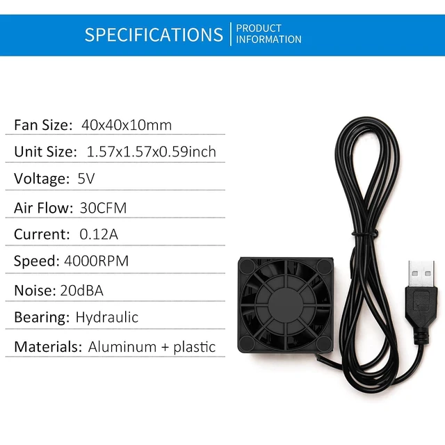 Alt view image 3 of 7 - 40mm Mini USB Radiator Desk Fan, Silent & Efficient 4010 Fan with 5mm Aluminum Heat Sink & Thermal Pad for Graphics Cards, Router, HDD, 3D Printer (Pack of 2)
