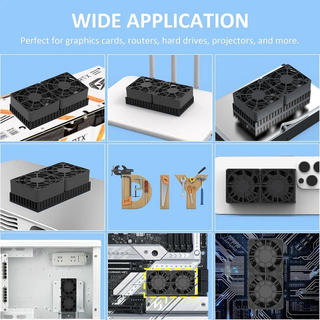Alt view image 5 of 7 - 40mm Mini USB Radiator Desk Fan, Silent & Efficient 4010 Fan with 5mm Aluminum Heat Sink & Thermal Pad for Graphics Cards, Router, HDD, 3D Printer (Pack of 2)