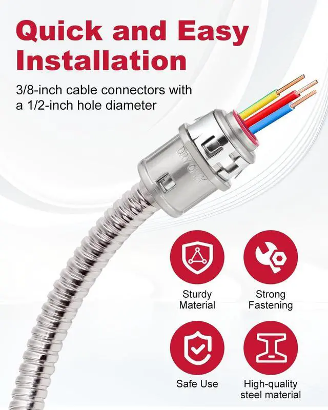 Alt view image 6 of 7 - 35Pcs MC Cable Connectors, 3/8" Snap-In Conduit Cable Connector