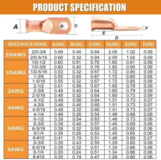 Alt view image 7 of 7 - 230PCS Copper Wire Lugs AWG 1 2 4 6 8 1/0 2/0 Gauge Battery Terminal Connectors Battery Cable Ends Connectors Copper Ring Terminal Kit with 3:1 Heat Shrink Tubing
