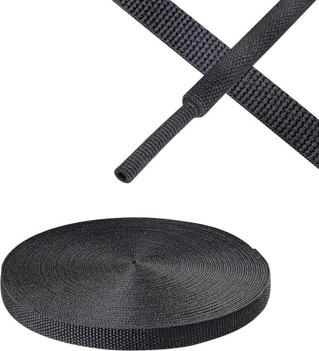 Main image of Black 2:1 Ratio Automotive Heat Shrink Braided Sleeving,Wear-Resistant Flat Woven Shrinkable Sleeve Fabric Car Cable Wires Hoses Protection (1/4"-26ft)
