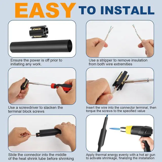 Alt view image 4 of 6 - 4-Pack Waterproof Underground Wire Splice Kit for 14/3 to 8/3 UF Cables - 600V Direct Burial with Heat-Shrink Connectors & Tubes, Heavy-Duty Electrical Repair
