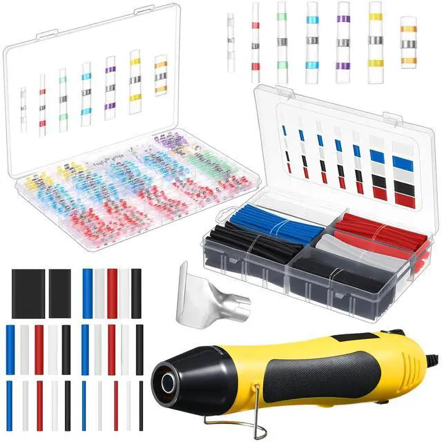 Main image of 400 Pcs Heat Shrink Solder Seal Wire Connectors Kit with Heat Gun Waterproof Electrical Wire Connectors and 180 Pcs 3: 1 Tubing for Automotive, Marine, Wiring Repair(Multicolor)