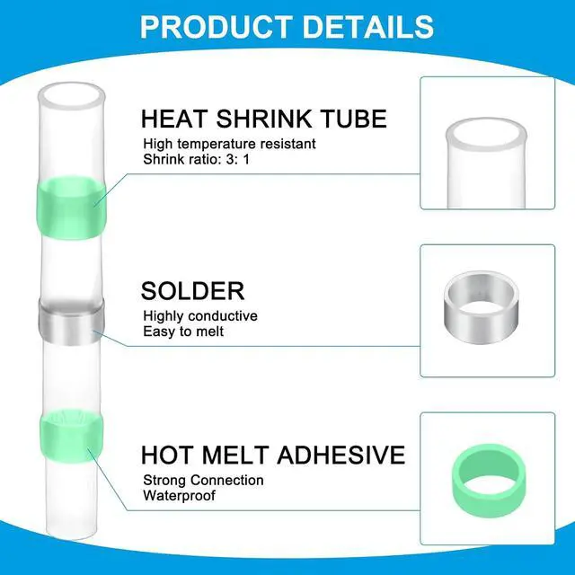 Alt view image 3 of 7 - 400 Pcs Heat Shrink Solder Seal Wire Connectors Kit with Heat Gun Waterproof Electrical Wire Connectors and 180 Pcs 3: 1 Tubing for Automotive, Marine, Wiring Repair(Multicolor)