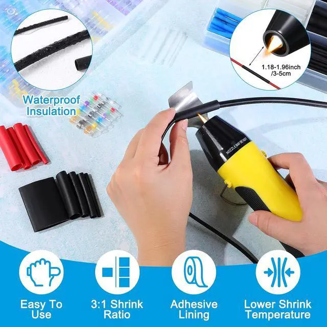 Alt view image 6 of 7 - 400 Pcs Heat Shrink Solder Seal Wire Connectors Kit with Heat Gun Waterproof Electrical Wire Connectors and 180 Pcs 3: 1 Tubing for Automotive, Marine, Wiring Repair(Multicolor)