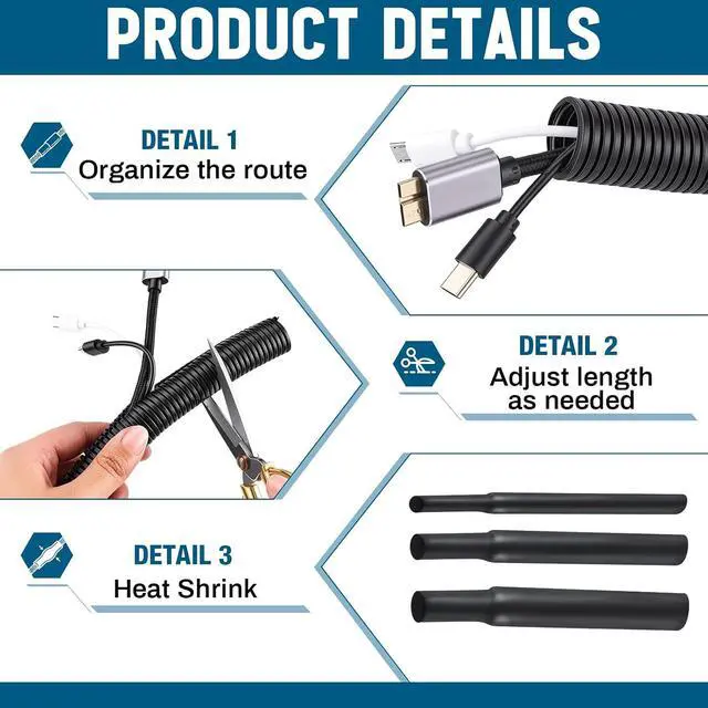 Alt view image 3 of 6 - Automotive Wire Loom Kit, Split PP Corrugated Tubing Assortment with Heat Shrink Tubing, Electrical Tape & Cable Ties,Complete Vehicle Wire & Hose Protection, for Car, Truck, Trailer, RV, UTV